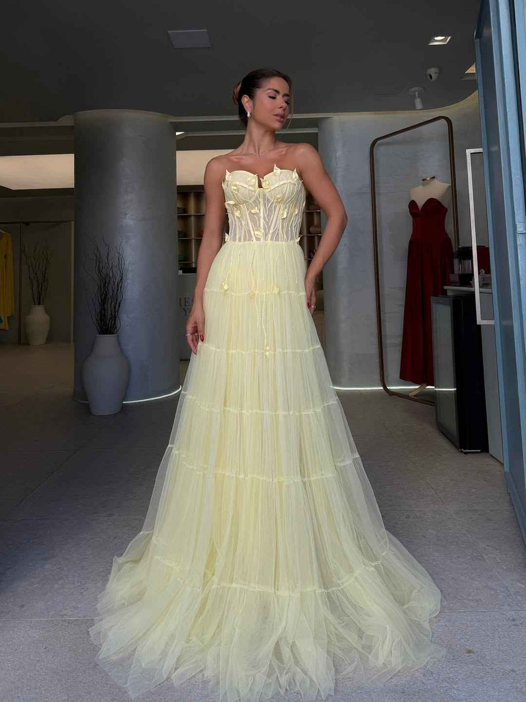 Tulle Strapless Sweetheart Sleeveless Long Prom Dress With Pleated