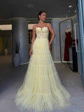 Tulle Strapless Sweetheart Sleeveless Long Prom Dress With Pleated