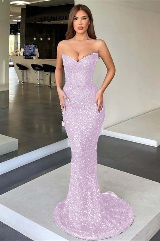 Black Strapless Sleeveless Long Mermaid Prom Dress With Sequins BMBRIDE