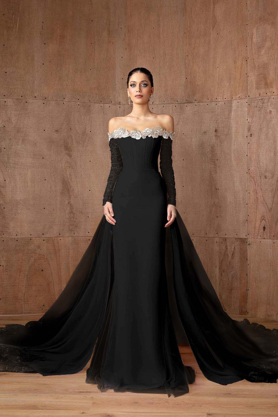 Strapless Long Sleeves Mermaid Long Prom Dress With Appliques