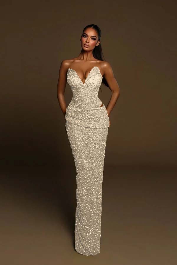 Strapless Sleeveless Long Mermaid Prom Dress With Pleated Beading BMBRIDE