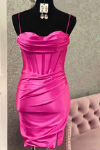 Simple Silver Corset Tight Satin Short Homecoming Dress Bmbride