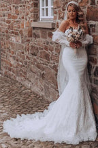 Bubble Sleeve Sweetheart Mermaid Wedding Dress with Lace BM bride