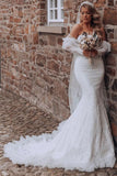 Bubble Sleeve Sweetheart Mermaid Wedding Dress with Lace BM bride