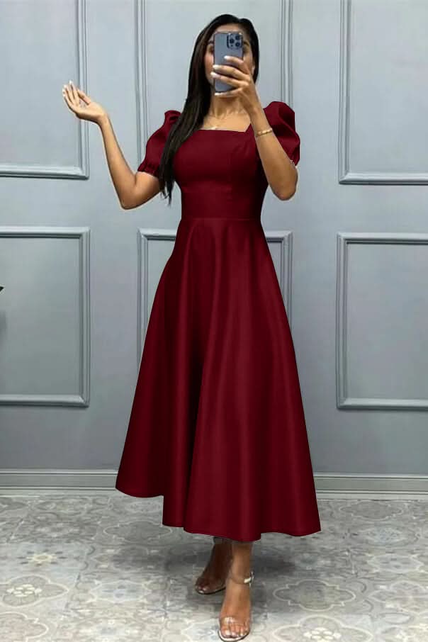 Elegant Square A-Line Prom Dress with Short Sleeves BM bride
