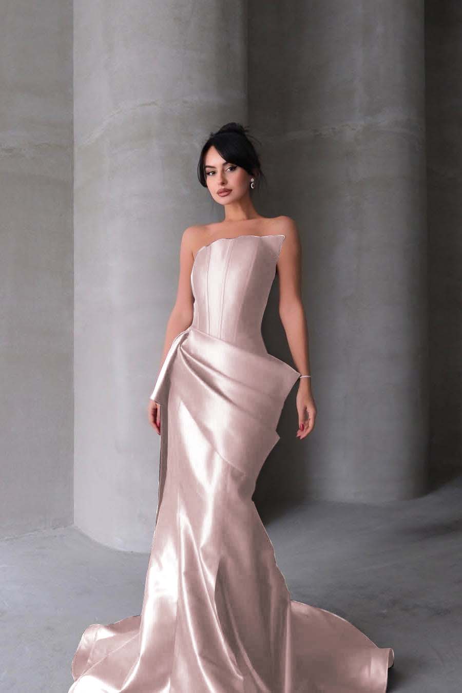 Chic Strapless Sleeveless Mermaid Long Prom Dress With Pleated BMBRIDE