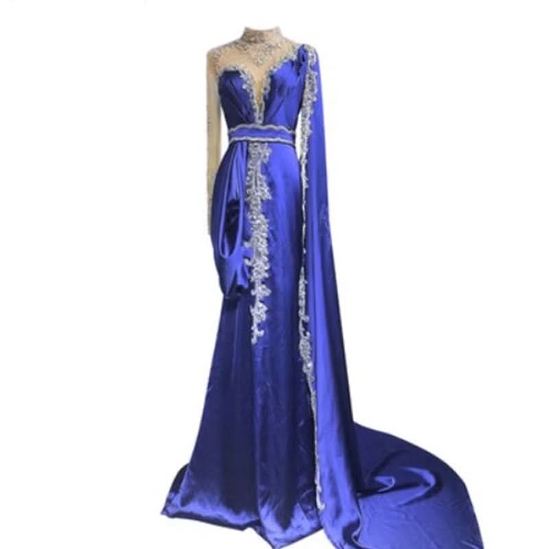 Shining Yellow Beaded Embroidery Floor-Length Mermaid Prom Dress with Shawl BM bride