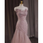 Light Pink Tulle Prom Dress Spaghetti Strap Sleeveless Dresses BM bride