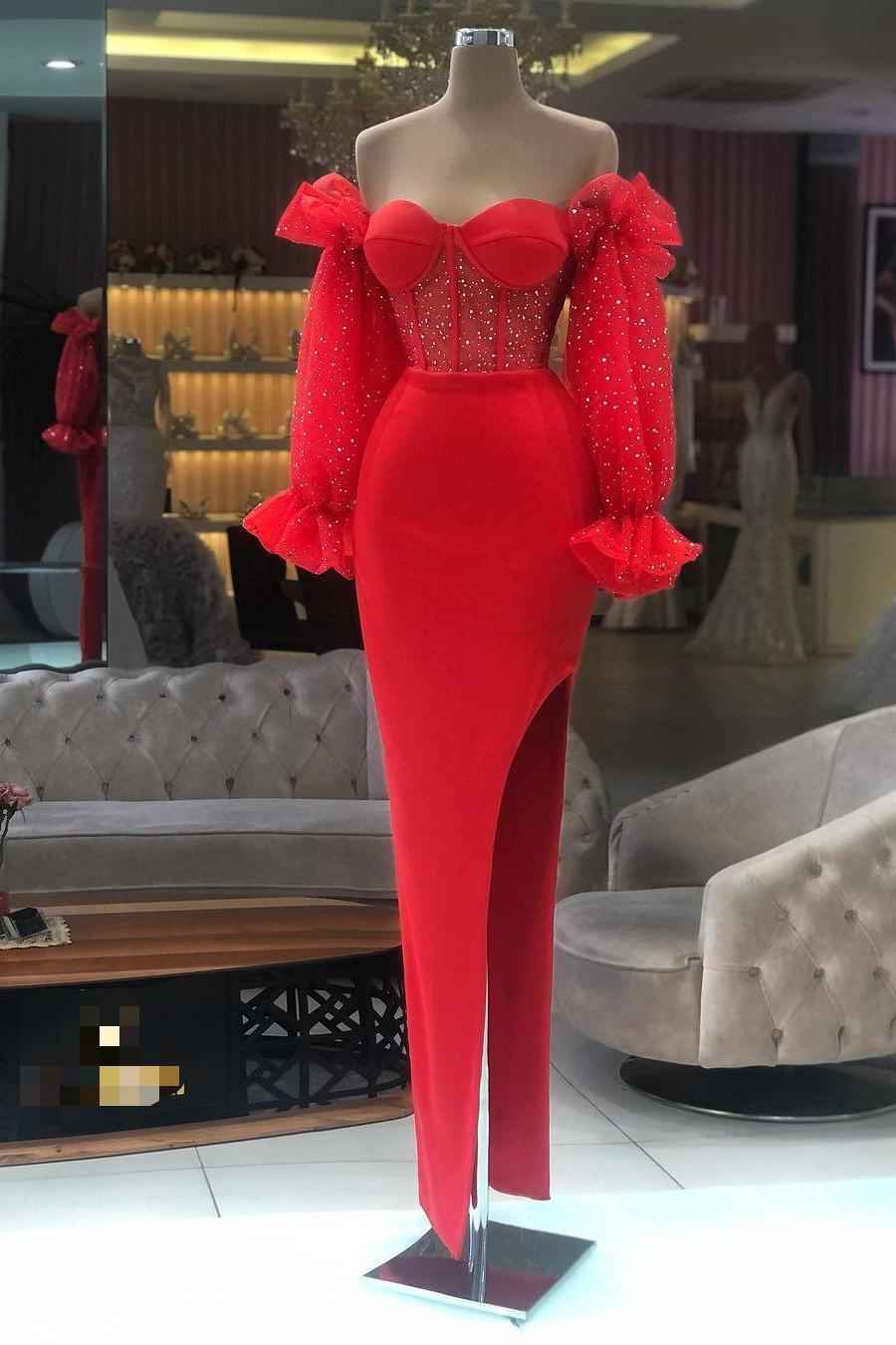 Off the Shoulder Strapless Long Sleeves Prom Dress With Sequins