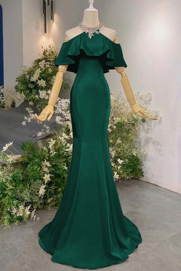 Sleeveless Off the Shoulder Long Mermaid Prom Dress With Pleated BMBRIDE