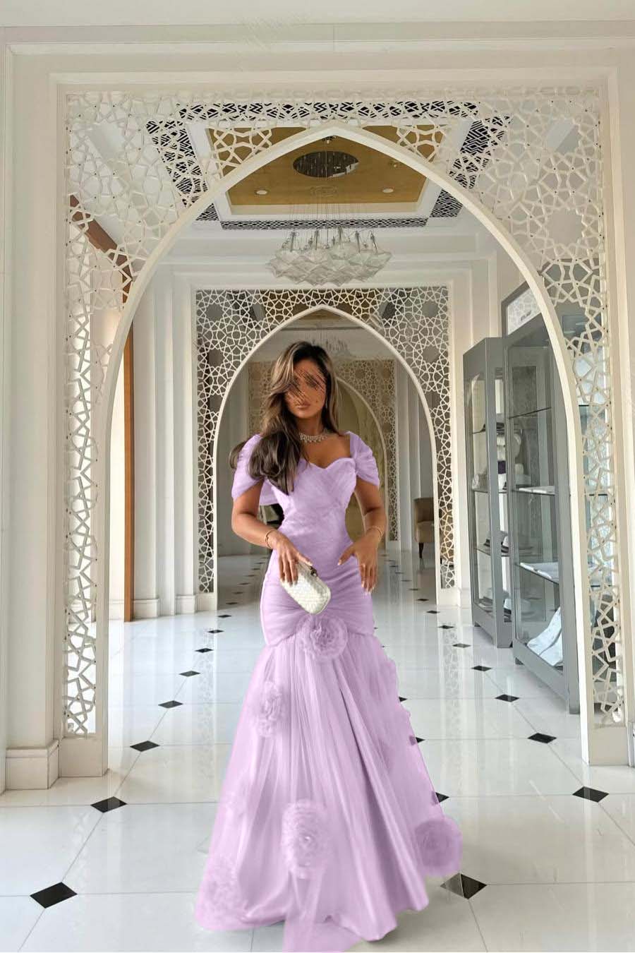 Sweetheart Short Sleeves Long Mermaid Prom Dress With Pleated BMBRIDE