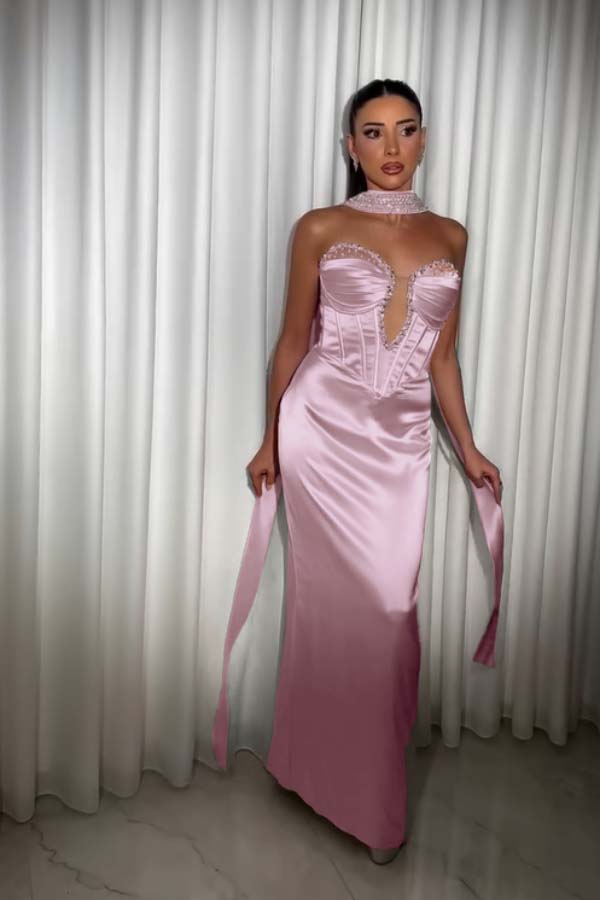 Strapless Sleeveless Long Mermaid Prom Dress With Pleated Beading BMBRIDE