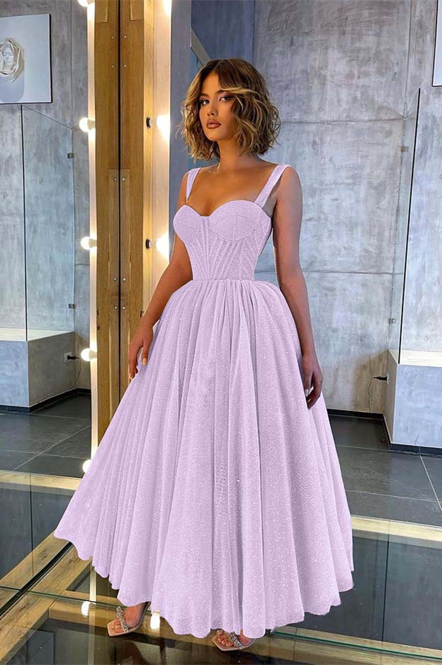 Chic Glittering Straps Sweetheart Sleeveless A Line Prom Dress With Sequins BMBRIDE