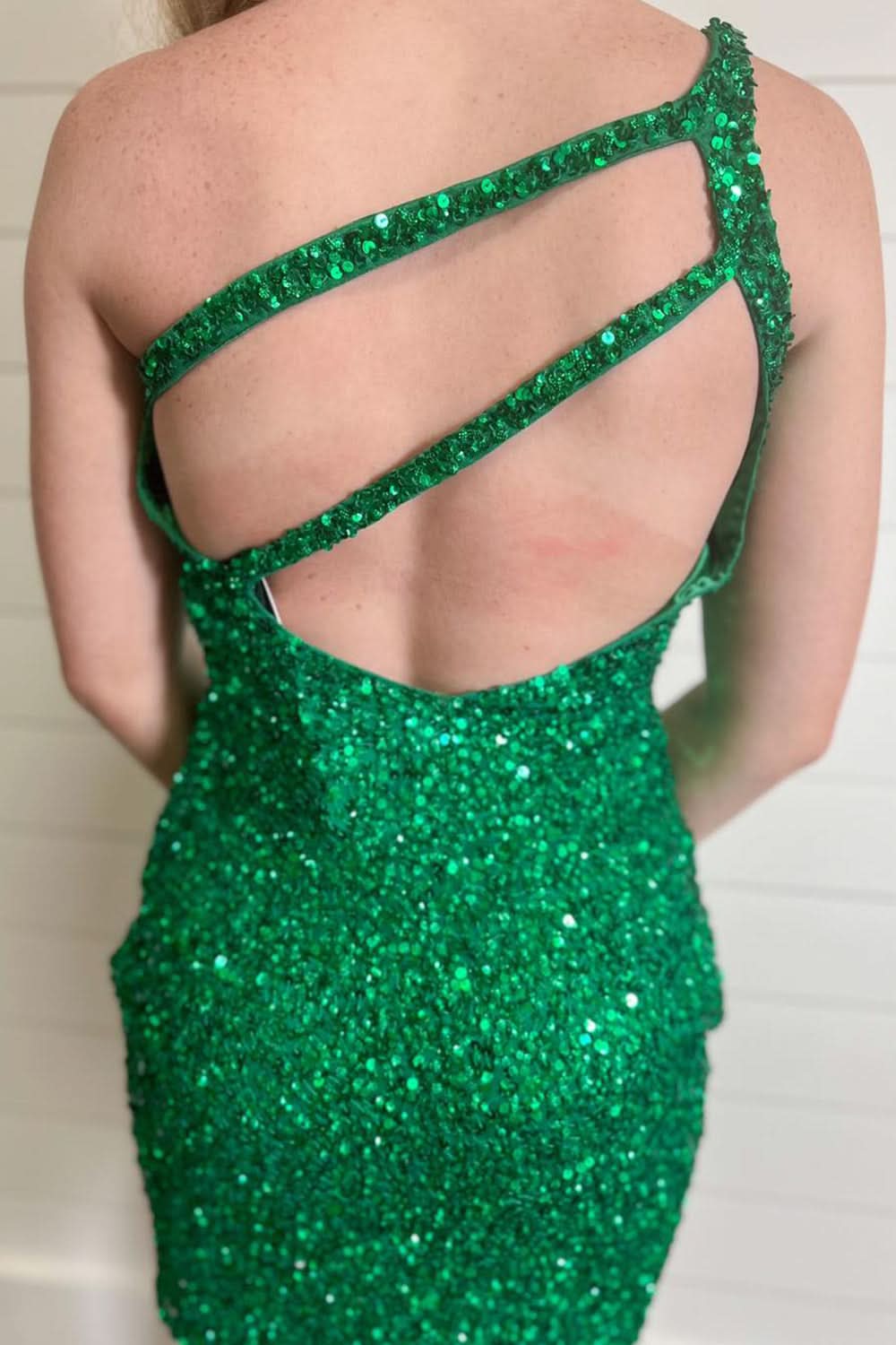 Orange Open Back One Shoulder Sequins Tight Homecoming Dress Bmbride