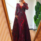 Luxury Sequin Beaded Long Sleeve A-Line Prom Dress BM bride
