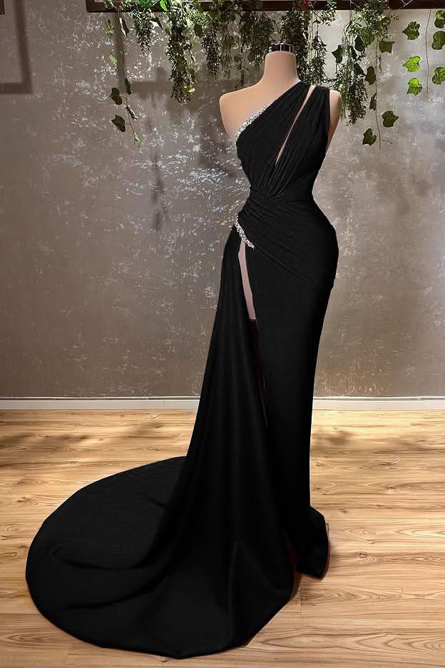 Ocean Blue One Shoulder Mermaid Evening Dress Long with Split BM bride