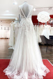Sleeveless Long A-Line Tulle Open Back Wedding Dress with Lace Appliques BM bride