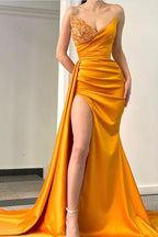 Orange Sweetheart Mermaid Evening Dress with Beadings Split and Ruffles BM bride
