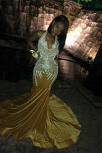 Yellow Halter Neck Mermaid Prom Dress Waist Skimming With Appliques