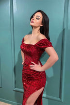 Burgundy Split Mermaid Prom Dress with Detachable Ruffles BM bride