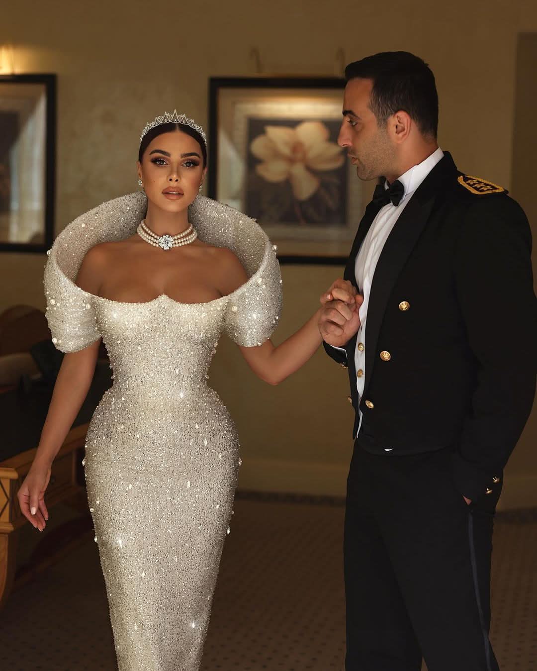 White Long Mermaid Wedding Dress with Sequins, Sleeveless with Beading BM bride