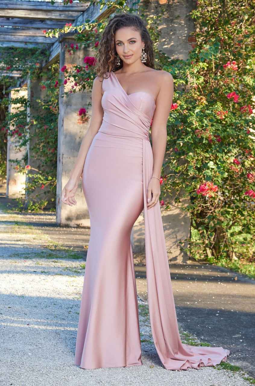 One Shoulder Sleeveless Mermaid Long Prom Dress With Pleated Ruffles