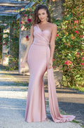 One Shoulder Sleeveless Mermaid Long Prom Dress With Pleated Ruffles