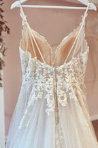A-Line Sweetheart Wedding Dress With Appliques Lace Ruffles Tulle BM bride