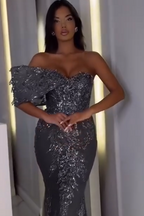 One Shoulder Sleeveless Mermaid Long Prom Dress With Appliques