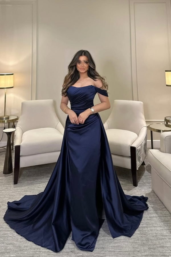 Off The Shoulder Sleeveless Long Mermaid Prom Dress With Pleated BMBRIDE