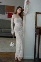 Spaghetti Strap Long Mermaid Prom Dress With Lace Appliques Pleated