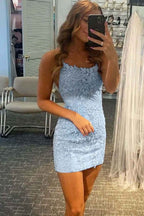 Orange Short Tight Homecoming Dress with Lace Beading Bmbride