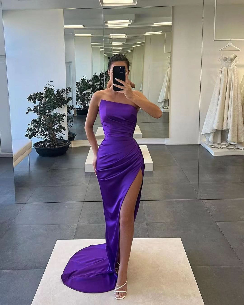 Gorgeous Sleeveless Satin Long Mermaid Prom Dress with Split BM bride