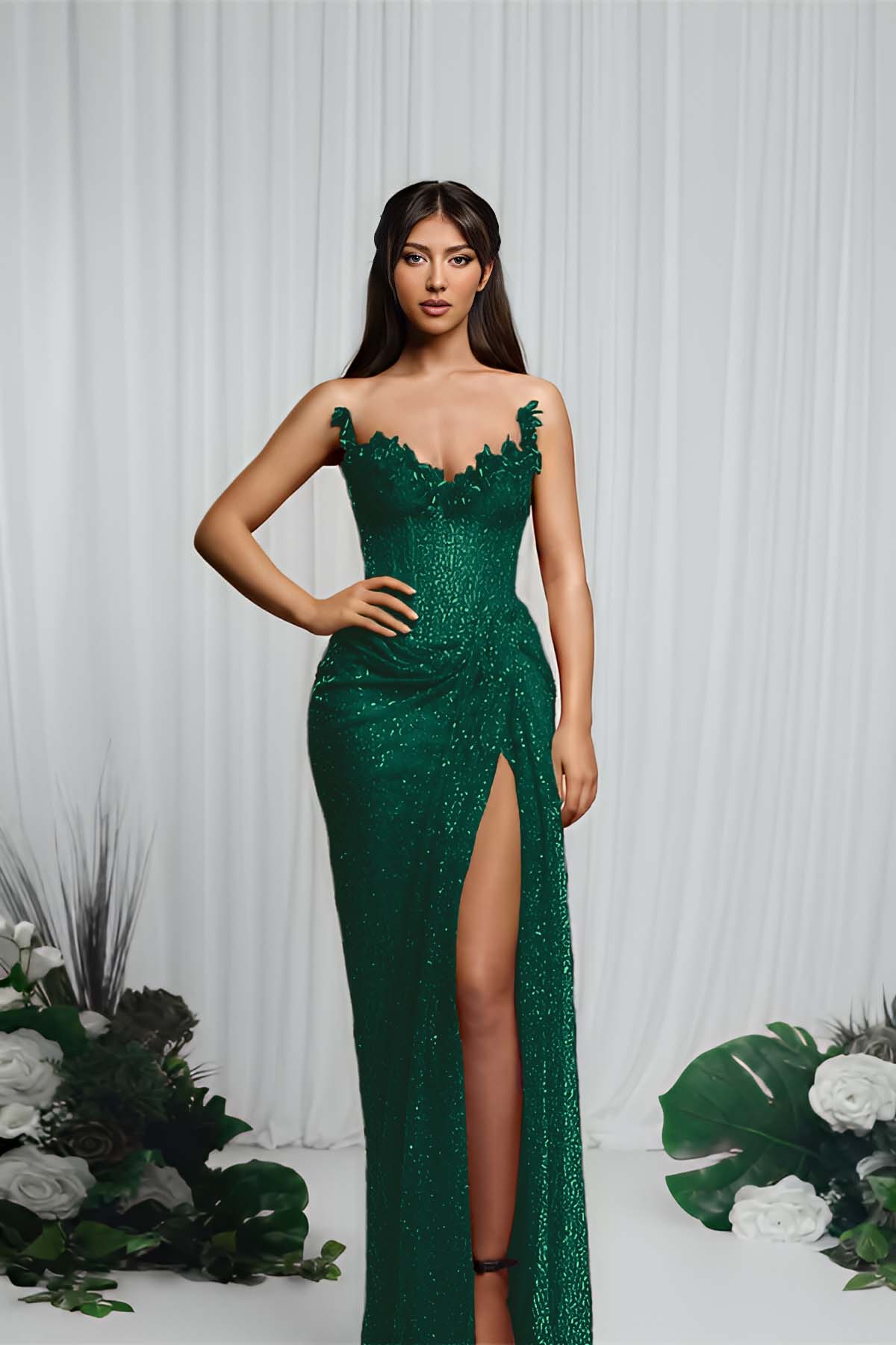 Strapless Sleeveless Mermaid Prom Dress With High Split Pleated BMBRIDE