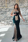 Sleeveless Applique Split Mermaid Prom Dress Dark Green With Detachable Skirt