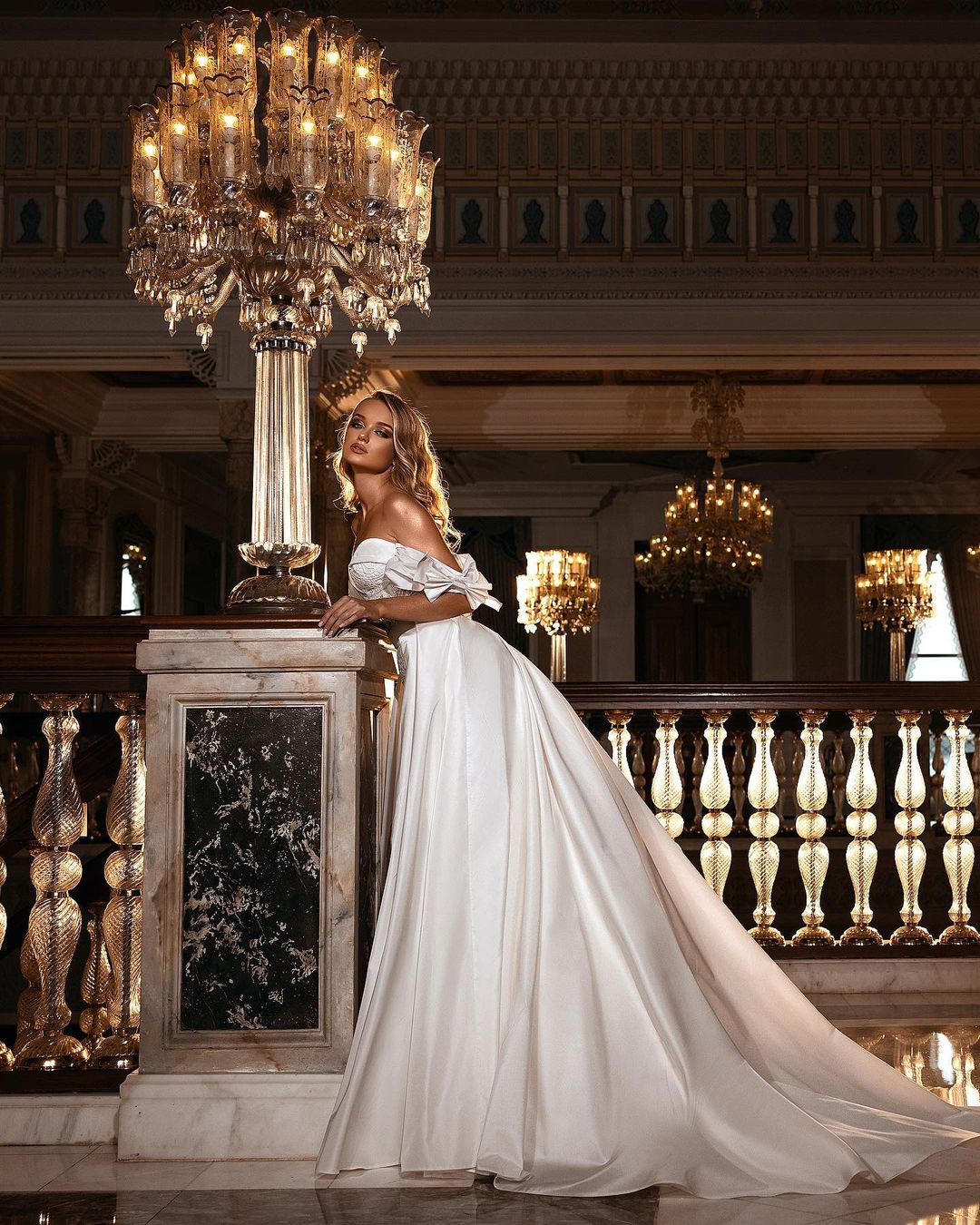 A-Line Off-the-Shoulder Lace Satin Floor-Length Wedding Dress with Sweetheart Appliques BM bride