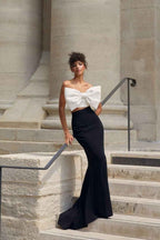 Two Pieces Strapless Sleeveless Mermaid Long Prom Dress With Bowknot