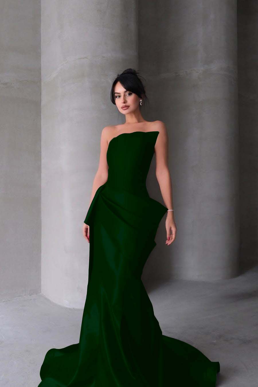 Chic Strapless Sleeveless Mermaid Long Prom Dress With Pleated BMBRIDE
