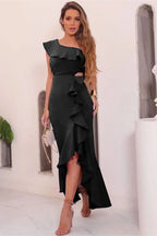 Gorgeous Royal Blue One-Shoulder Ruffled Prom Dress BM bride