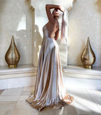 Long Evening Dress with String Back and Slit BM bride