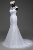 Jewel Neck Long Mermaid Lace Wedding Dress with Tulle Overskirt BM bride