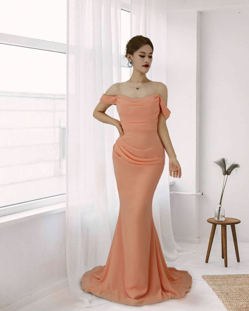 Lotus Root Pink Off-the-Shoulder Mermaid Long Prom Dress BM bride