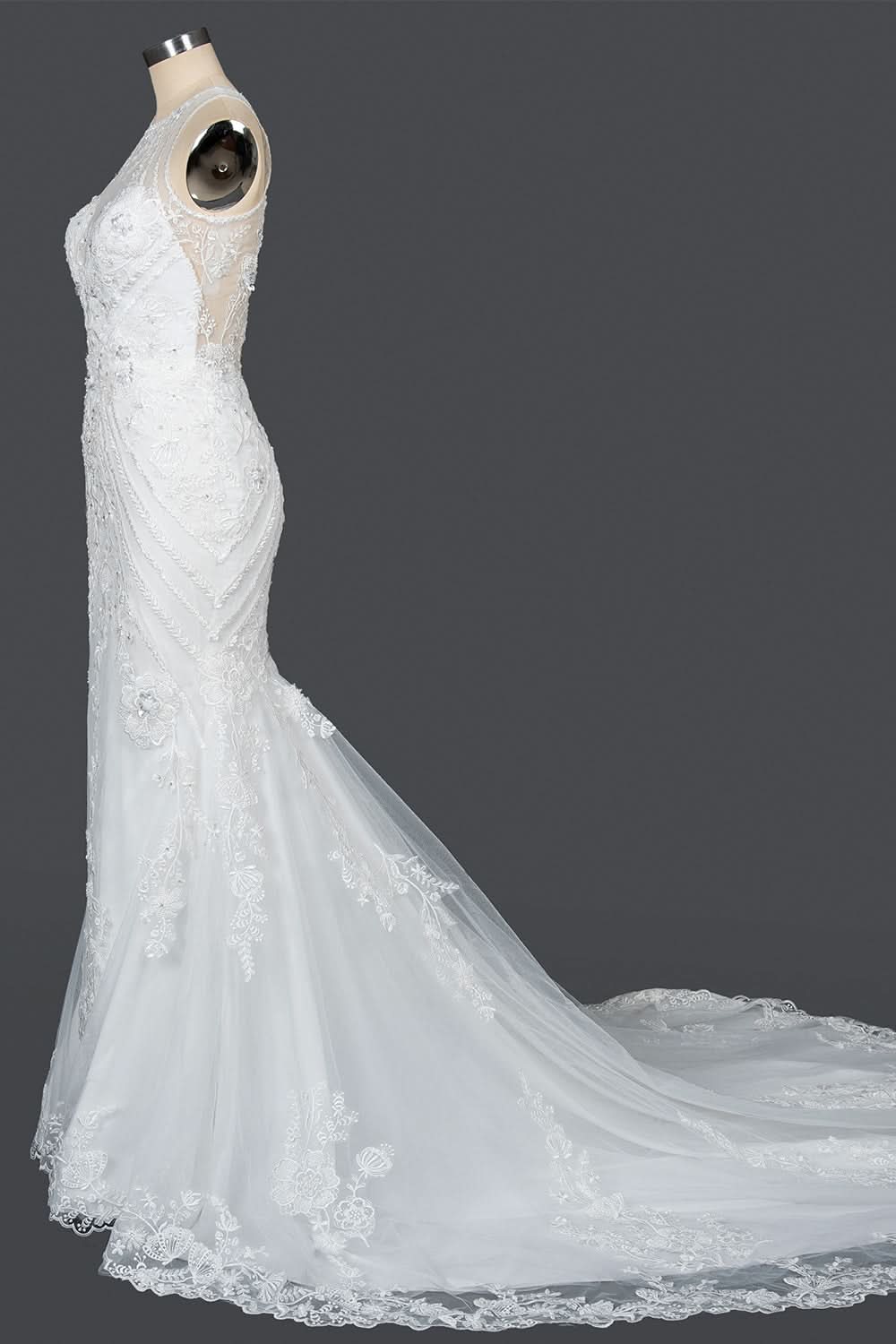Mermaid Scoop Neck Jewel Wedding Dress with Beadings and Appliques BM bride