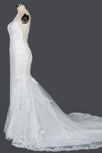 Mermaid Scoop Neck Jewel Wedding Dress with Beadings and Appliques BM bride