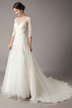 Half Sleeve Lace Beach Wedding Dress BM bride