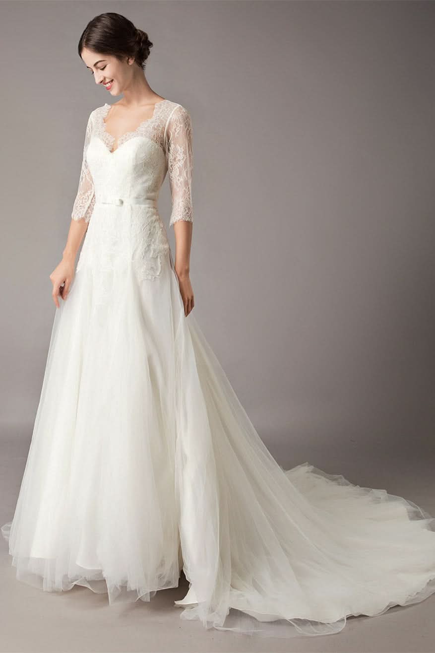 Half Sleeve Lace Beach Wedding Dress BM bride