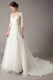 Half Sleeve Lace Beach Wedding Dress BM bride