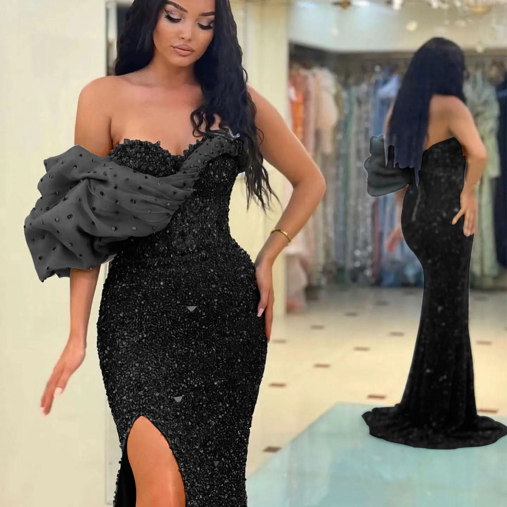 Gorgeous Off-The-Shoulder One Shoulder Sweetheart Mermaid Evening Dress with Sequins BM bride