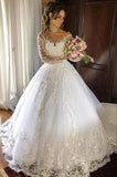 Sweetheart Backless Tulle Wedding Dress Long Sleeves With Appliques Lace BM bride