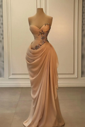 Strapless Sleeveless Long Mermaid Prom Dress With Appliques BMBRIDE